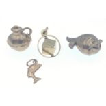 A collection of 4 charms, 3 stamped 9ct and 375, and the urn is not stamped - 3 gold charms 4.90g