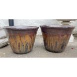 Two nice DRIP- GLAZE ceramic garden pots - 25cm height x 25cm diameter approx