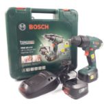 A new in box BOSCH PSB 18LI-2 18v lithium-ion hammer drill , this drill is offered for sale on a