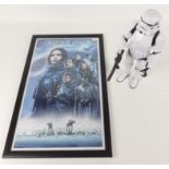 STAR WARS ROGUE ONE framed poster 52cm x 32cm and a realistic scale talking STORM TROOPER 36cm