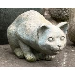 A garden resin LIFELIKE stone crouching pussy - dimension 1ft length approx