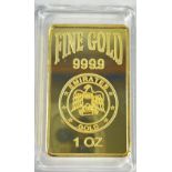 EMIRATES 1 ounce Fine gold bullion bar 999.9 (24carat) with rose emblem verso - very good