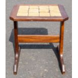 A small GPLAN tiled side table - GPlan label to base - height 50cm x36cm x 29cm approx