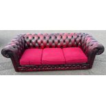 Rather worn BUT FABULOUS! red leather effect CHESTERFIELD couch 3 seater (matching 2 seater(s)