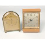 VINTAGE - An ORIS travel clock 8.5x6.25cm with a biscuit case and silver face and a KENZLE travel