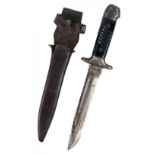 Russian Military style short fighting knife in leather scabbard