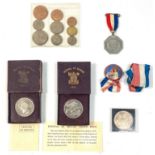 A set of 1953 UK coins, 2 Festival of Britain 1951 crowns, a 1953 five shillings coin, a Middlesex