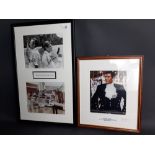 Two framed photos the first signed by George Lazenby 41cm x 35cm, also Roger Moore and