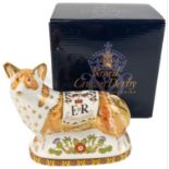 ROYAL CROWN DERBY Corgi Diamond Jubilee Limited Edition 189/500 Gold stopper first quality in box