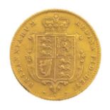 An 1863 Victoria young head shield London Half Sovereign 22 carat yellow gold, this coin is