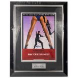 NEW AND UNUSED! QUALITY MOUNTED AND FRAMED JAMES BOND FOR YOUR EYES ONLY signed Sir Roger Moore