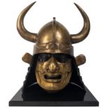 An amazing large Japanese SAMURAI / DAIMYO Commander rank hollow cast horned KABUTO helmet MEMPO