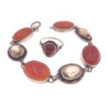 A SCOTLAND SILVER stamped blood-stone and clear stone style bracelet and SILVER stamped matching