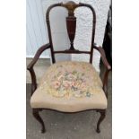 A quality vintage dining carver chair with tapestried seat pad - really nice quality!