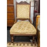 A nice EDWARDIAN padded and upholstered chair with oak carved frame, in lovely condition