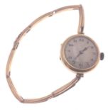 A lady's yellow gold watch with 375 stamped gold case, English made with 9ct bracelet, winder has