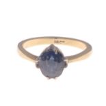 An 18ct stamped yellow gold blue sapphire centred, ring size I, gross weight 2.80g approx