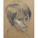 Harold Riley (British 1934-) Portrait of a girl, charcoal and pastel.
