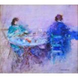 George Kennerley (British 1908-2009) Two figures at a table, acrylic.