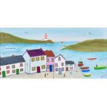 Vincent Dott (British 20th/21st century) Coastal fishing village, acrylic.