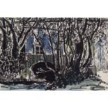 Geoffrey Woolsey Birks (British 1929-1993) "Hillborough Mill", watercolour and ink.