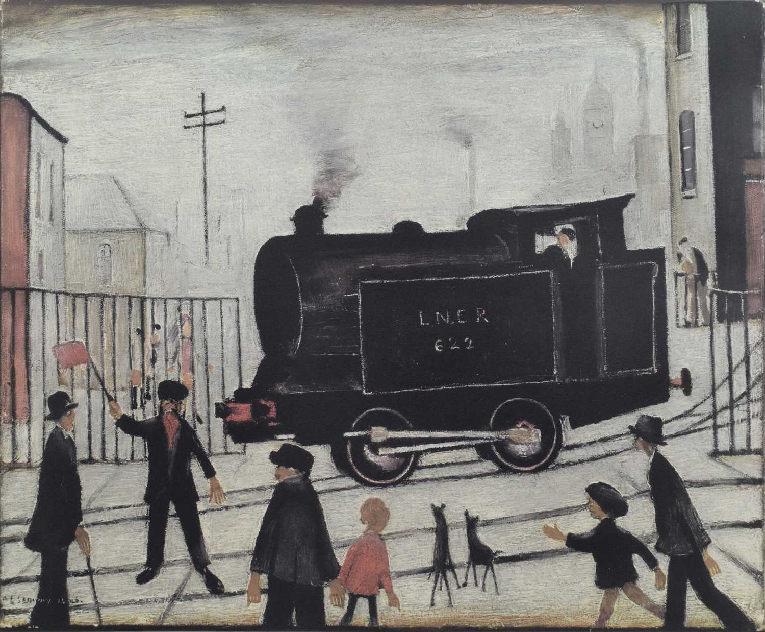 L.S. Lowry R.A. (British 1887-1976) "The Level Crossing", signed print.