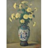 Tom Malone (British 1913-1986) Chinese vase with flowers, oil.