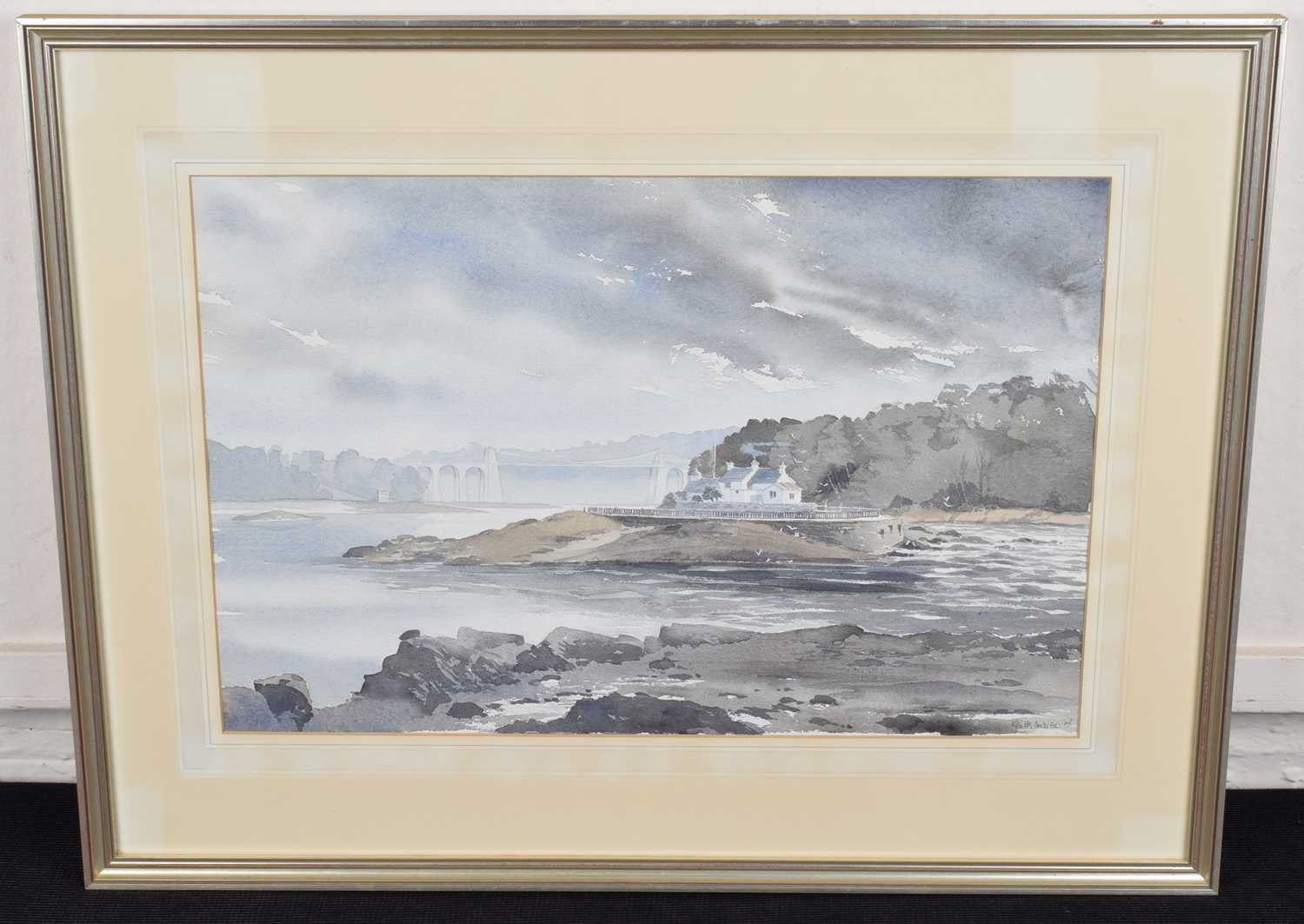 Keith Andrew R.C.A. (British 1947-) "Ynys Gored Goch in the Menai Strait", watercolour and pencil. - Image 2 of 2