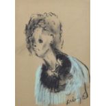 Harold Riley (British 1934-) Female portrait, charcoal and pastel.