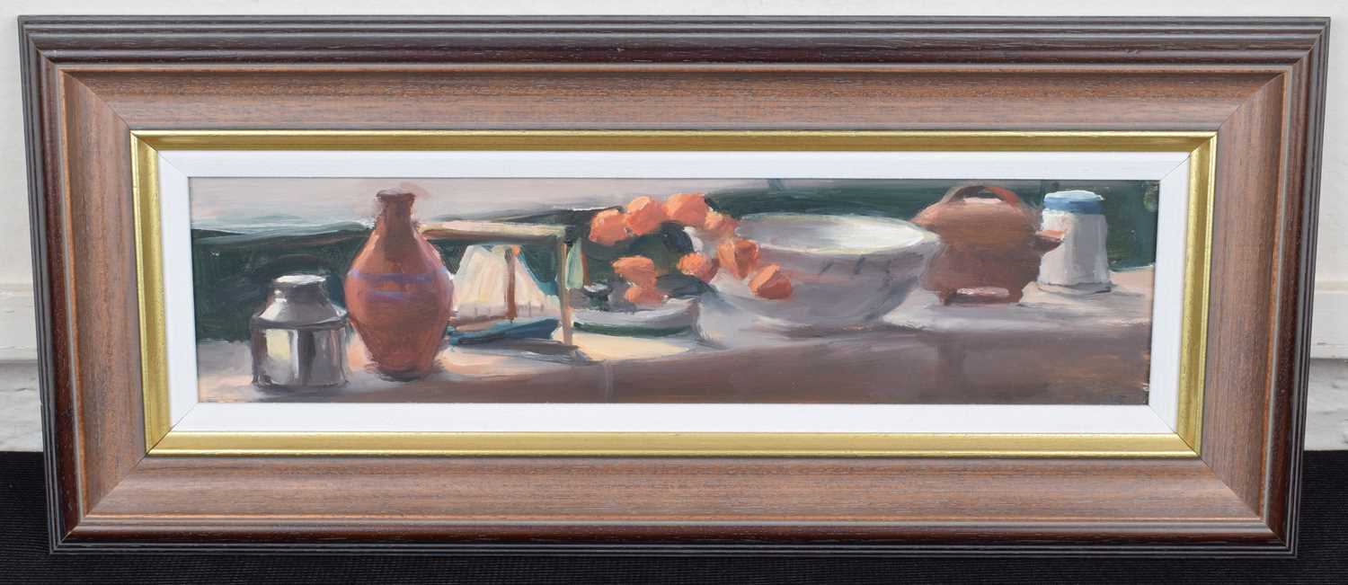 Liam Spencer (British 1964-) "Objects on the Windowsill", oil on board. - Image 2 of 2