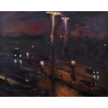 Liam Spencer (British 1964-) "Mancunian Way at Night", oil on board.