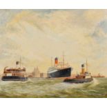 Norman Colebourne (British 1908-1992) "Cunard Liner 'Scythia' at Liverpool c.1937", oil.