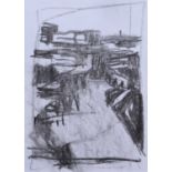 Ian Mood (British 1972-) "Looking down the Irwell", charcoal.