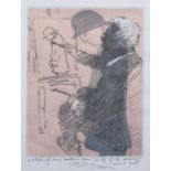 Harold Riley (British 1934-) Study of Lowry painting a man on top of his drawing, signed lithograph.