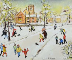 Edith Le Breton (British 1912-1992) "On a Wintry Afternoon in Bowdon, Altrincham, Cheshire", oil.