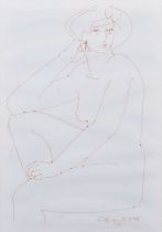 Geoffrey Key (British 1941-) "Seated Figure", ink drawing.