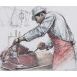 Keith Bowen (Welsh 1950-) "The Butcher", mixed media drawing.