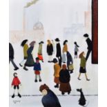 John Hanley (British 1947-) "The Gathering" after L.S. Lowry, oil.