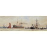 J.M. (19th century) Maritime scenes with various shipping, watercolours (2).