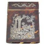 A Victorian tortoiseshell and silver inlaid card case,