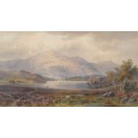 Sir Ernest Albert Arthur Waterlow R.A., P.R.W.S. (British 1850-1919) Mountainous lake scene with cat