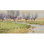 John McDougal (British 1851-1945) River scene with pollarded willows
