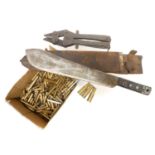 WWII Wire cutters, 1944 machete and a collection of cases