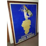 An original Burr-Walnut Framed 1930’s Art Deco Champagne Joseph Perrier Poster