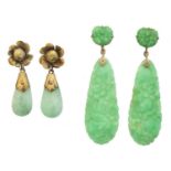 Two pairs of jade earrings,