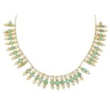 A turquoise and split pearl fringe necklace,