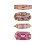 Four 9ct gold gem-set rings,