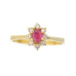 A ruby and diamond cluster ring,