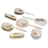 A silver enamel dressing table set,