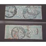 Pair of 1891 Queen Victoria £1 green stamps